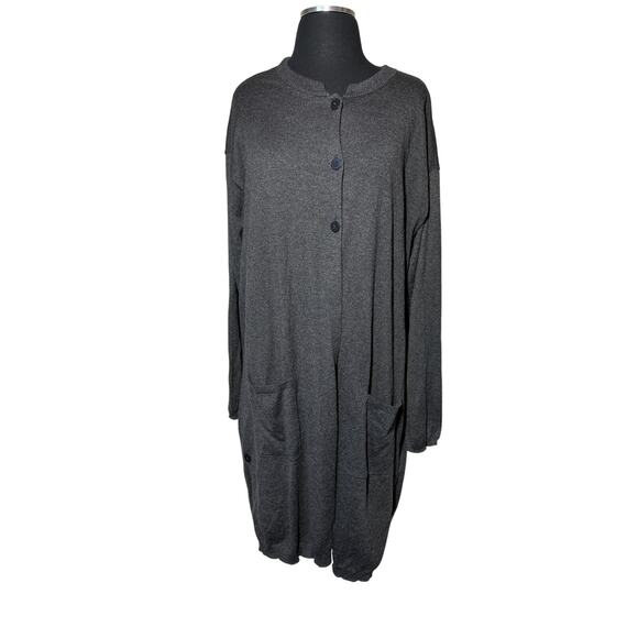 J Jill Wool Blend Longline Cardigan Sweater Gray Pockets Open 3 Button Detail XL - Picture 2 of 14